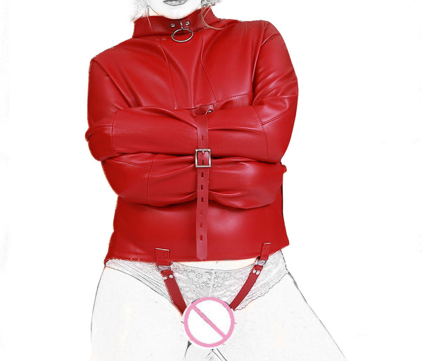 BDSM Leather Straight jacket,Restraint Heavy Duty Fetish Clubwear Adjustable Strap Body Bondage Harness Jacket