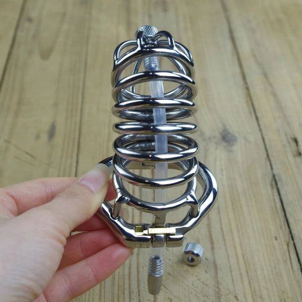 Cock Cage Stainless Steel Male Chastity Device with Flexible Curve Cock Ring Dick Bondage Toys for BDSM