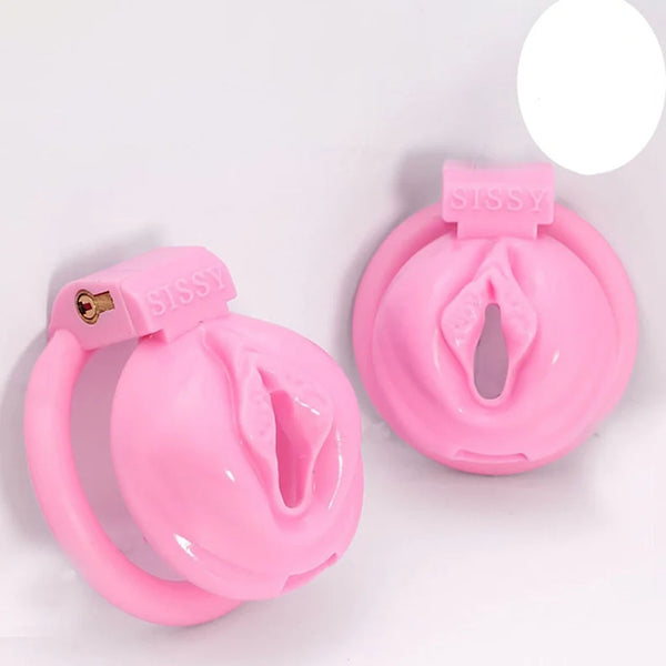 Sissy Pussy Chastity Cage, Pussy cock cage,Plastic Sissy Chastity Cage,Pink Colored Vagina Cage with 4 Adjustable Size Rings