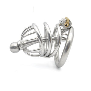 Locked Penis Chastity Device with Cather Stainless Steel Cock Cage
