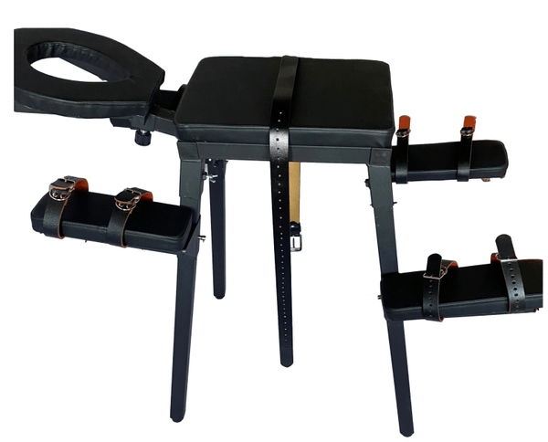 PADDED BDSM BENCH with bondage restraints for spanking, gear for whipping. bdsm sex bed, dungeon chair for adult games. Fetish furniture