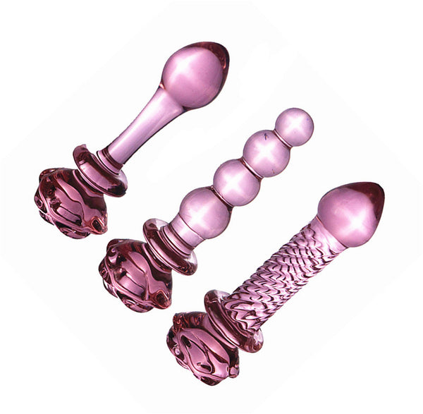 Pink Rose Flower Crystal Glass Dildo Vagina Masturbation Dildo Plug Sensual Oral Sex Toy For Women