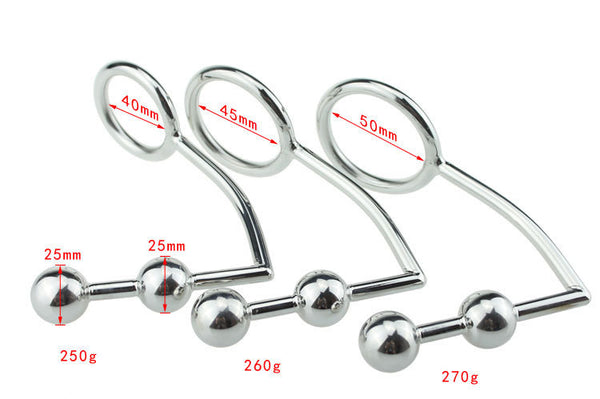 Stainless Steel Butt Plug Ball Anal Hook With Penis Ring , Cock Chastity Device , Mature