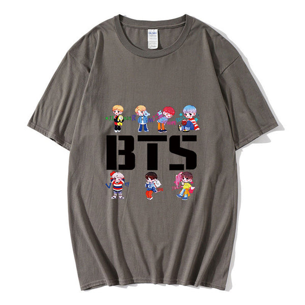 Korean Kpop t shirt bangtan boys Black Gray Color Short Sleeve T-shirt