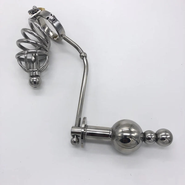 Male Cage Chastity Device Stainless Steel Beads Urethral Catheter Belt Cock Cage