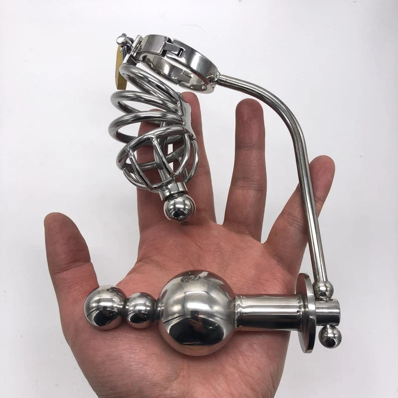 Male Cage Chastity Device Stainless Steel Beads Urethral Catheter Belt Cock Cage