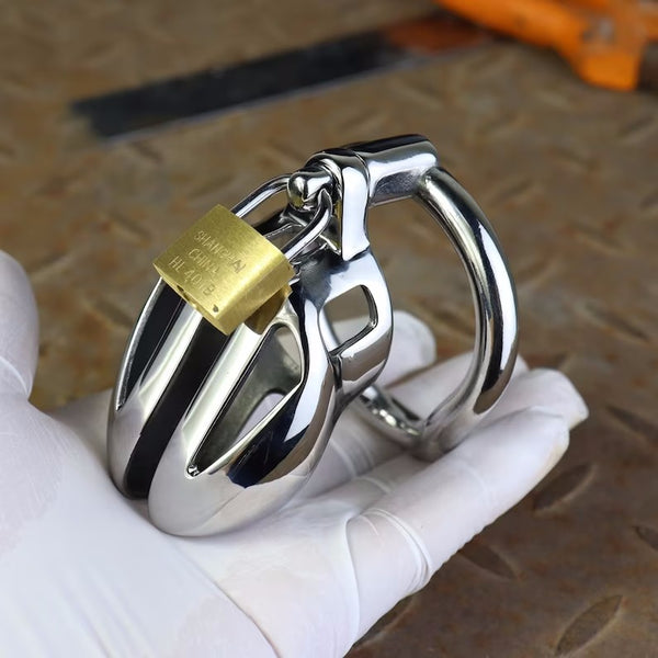 Stainless Steel Cock Cage Men Chastity Device,Arc- Base Ring,Penis Locking Restraint