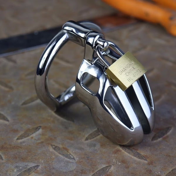 Stainless Steel Cock Cage Men Chastity Device,Arc- Base Ring,Penis Locking Restraint