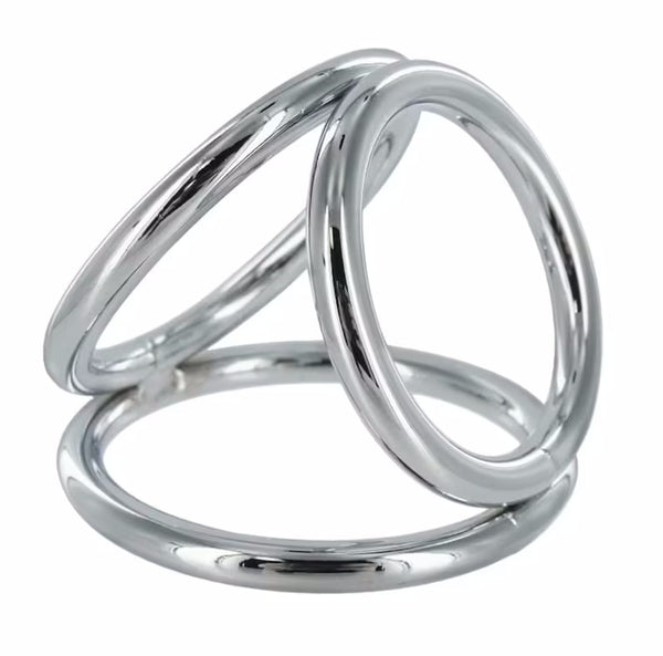 Stainless Steel Triple Cock Ring 3 Hoop Penis Scrotum Cage Sex Toy Bondage BDSM Naughty Kinky Erection Orgasm Sub Dom