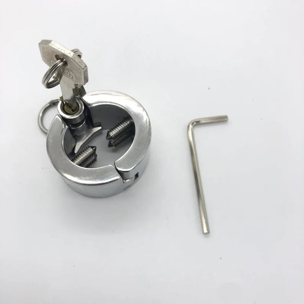 Stainless Steel Chastity Cage Piercing Chamber Ball Stretcher Metal Scrotum Pendant Ball Ring with Testis Weight Cock Ring CBT Devices