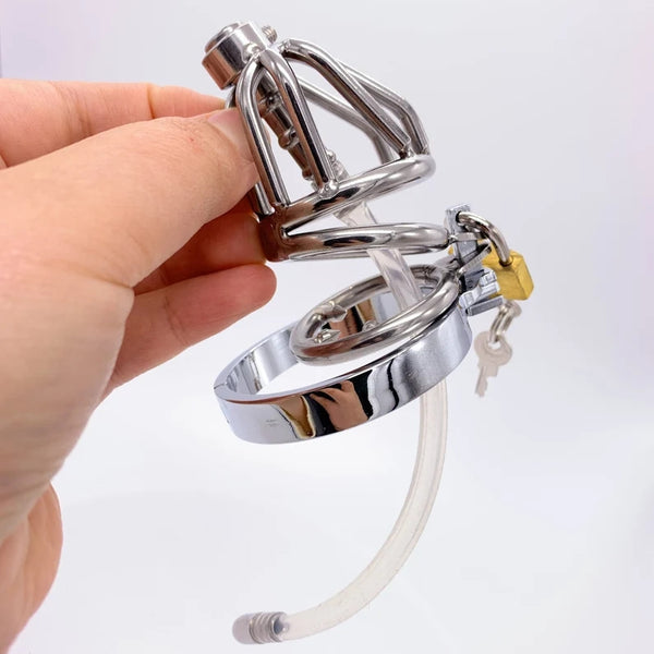 Male Chastity Device With Urethral Catheter Barbed Anti-off Ring