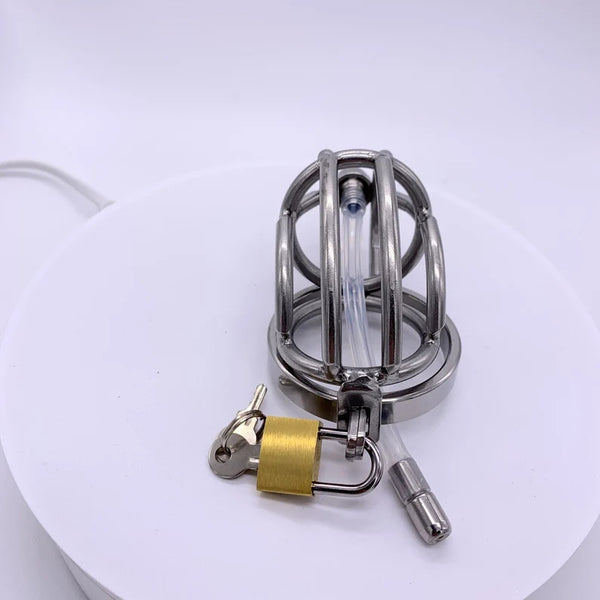 Stainless Steel Male Chastity Device Belt SM Cock Ring with Catheter