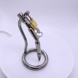 Stainless Steel Male Chastity Device with Urinary Plug,SM Cock Cage