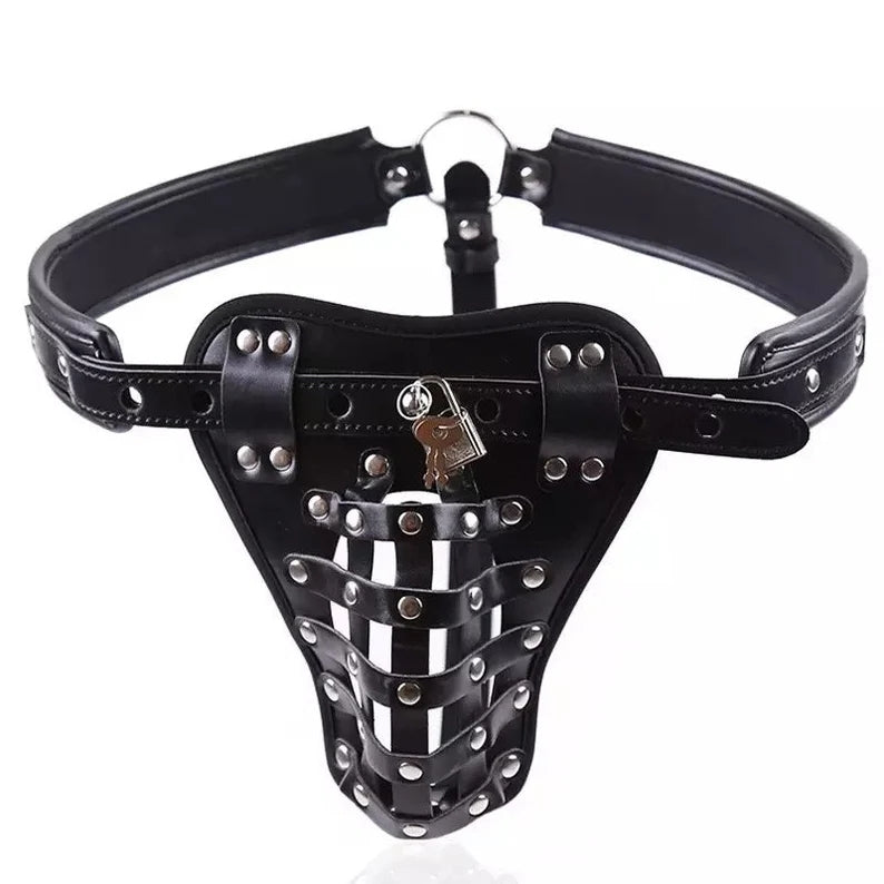 Black Leather BDSM Sexy Pants / Chastity Belt / Fetish Wear / Bondage Gear / Restraints/ Penis BDSM / Sexy Domination