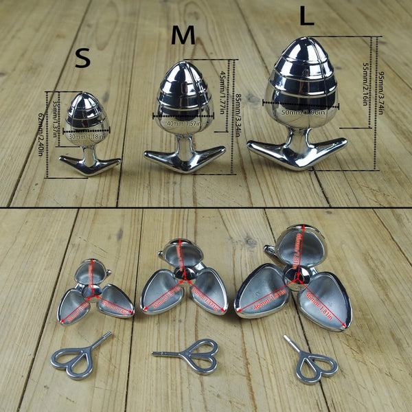 Stainless Steel Anal Dilator Locking Butt Plug, Solid Petals Anal Lock Chastity Devices, 3 Sizes optional