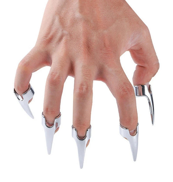 Unisex Adjustable Silver - Set of Five Stainless Steel Metal Claws for Fingers 10pcs