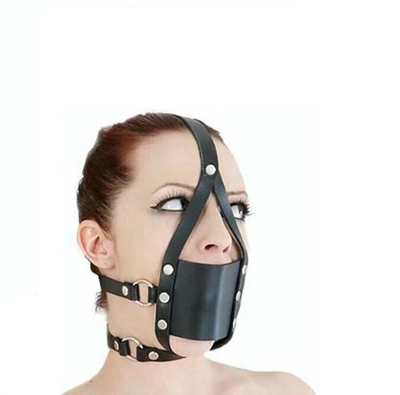 Leather Bondage BDSM Head Harness Mouth Ball Gag Mask Head Restraint Adjustable Breathable Sex Adult Toys Restraints Kinky Set Submissive